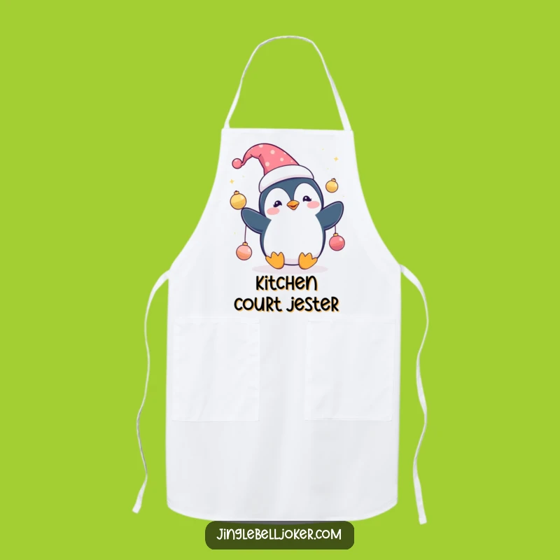 Funny Penguin Jester Apron: Cook with Cheer - Cute Character's Festive Juggling Act