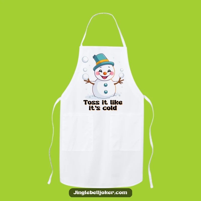 Funny Snowman Joker Apron: Playful Snowball Toss Kitchen Fun