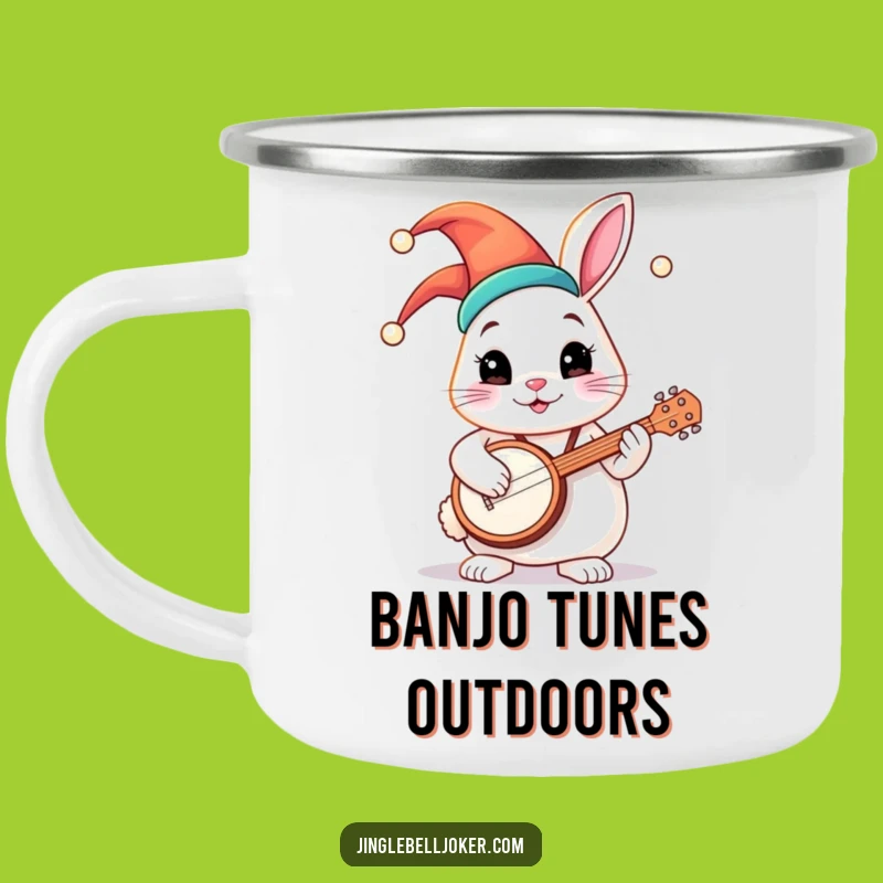 Funny Jester Bunny Banjo Camping Mug: Whimsical Outdoor Drinkware, Great Gift