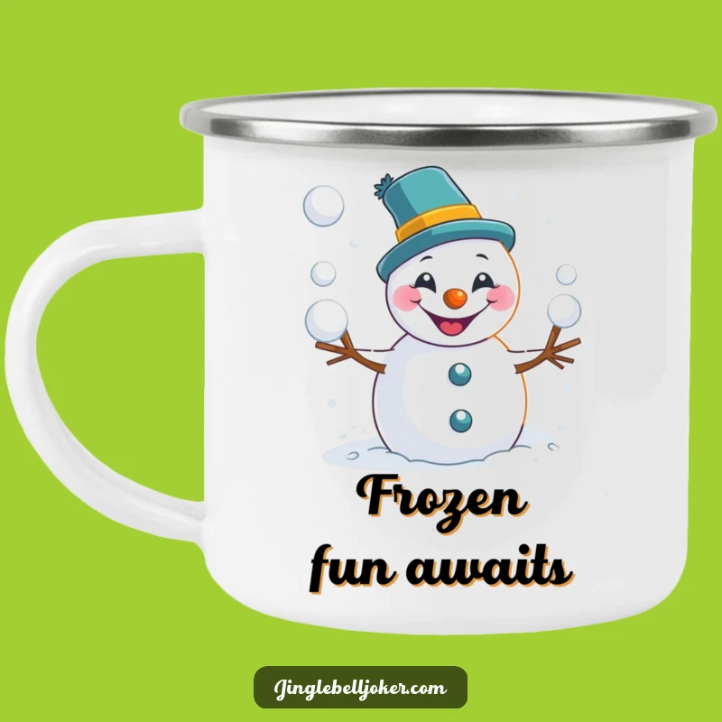 Funny Snowman Joker Camping Mug: Adventure with Snowball Toss Humor