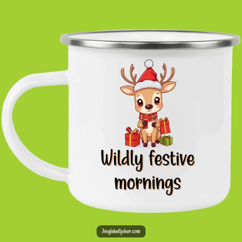 Funny Juggling Deer Camping Mug: Santa Character Drinkware for Festive Outdoors