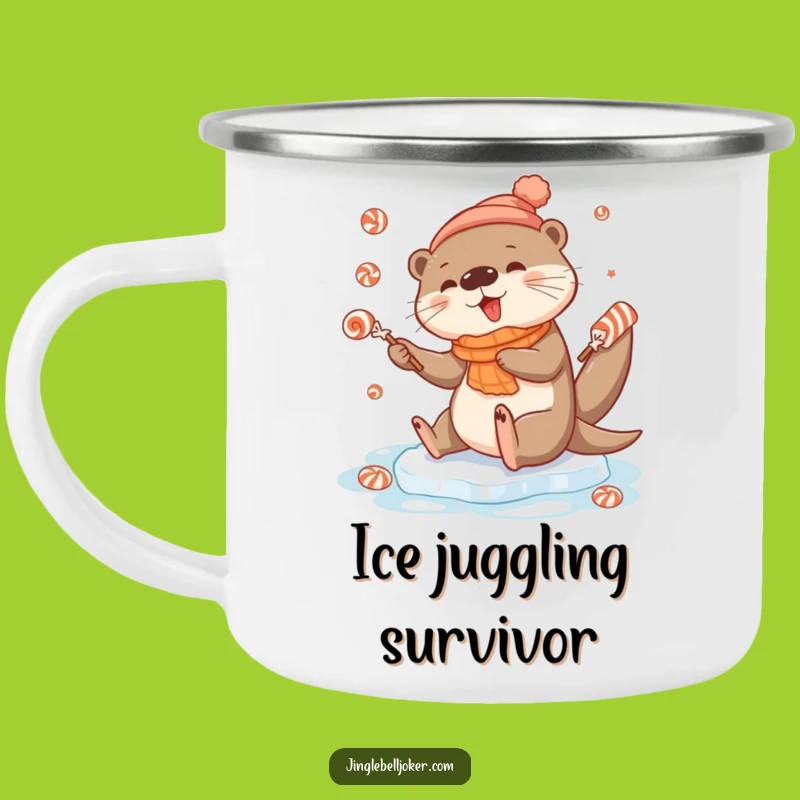Funny Otter Ice Slip Camping Mug: Festive Candy Juggling Outdoor Drinkware, Gift