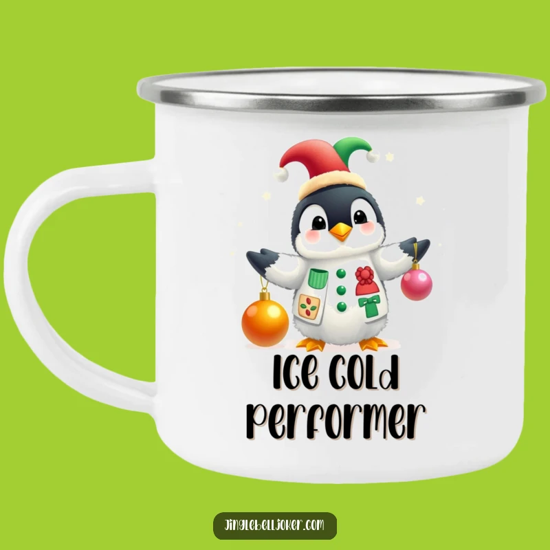 Funny Penguin Jester Camping Mug: Trail-Ready Holiday Humor