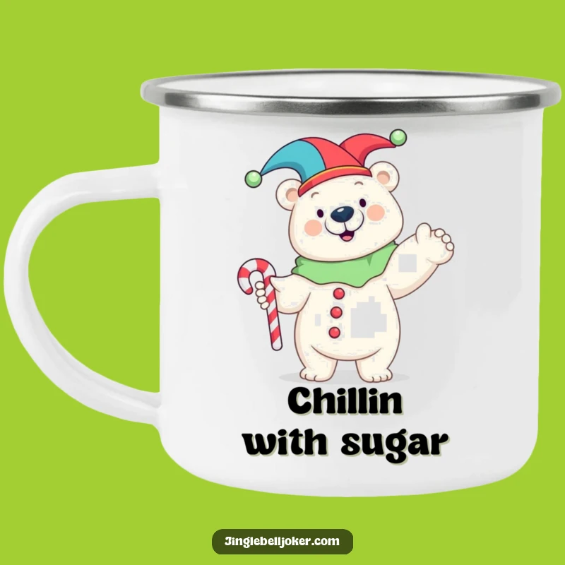 Funny Polar Bear Jester Camping Mug: Trail-Ready Jester Humor