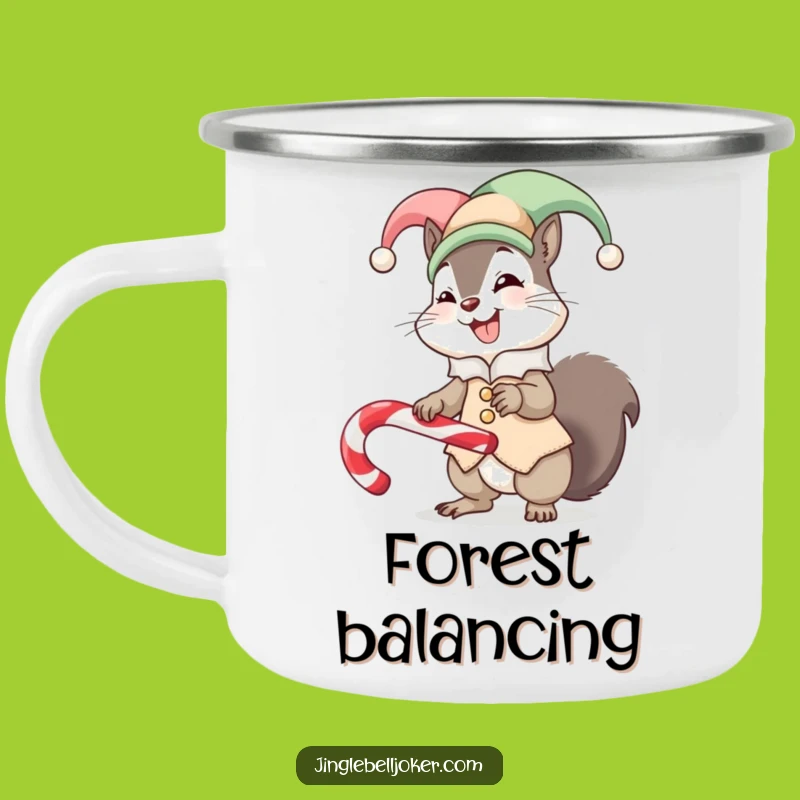 Funny Squirrel Jester Camping Mug Outdoor Laughs Balance Candy Cane Gift