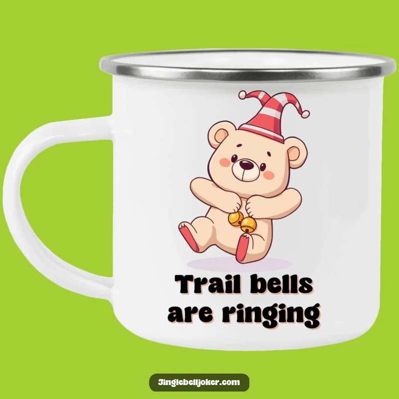 Funny Tripping Bear Jester Enamel Camping Mug - Hilarious Outdoor Holiday Gift