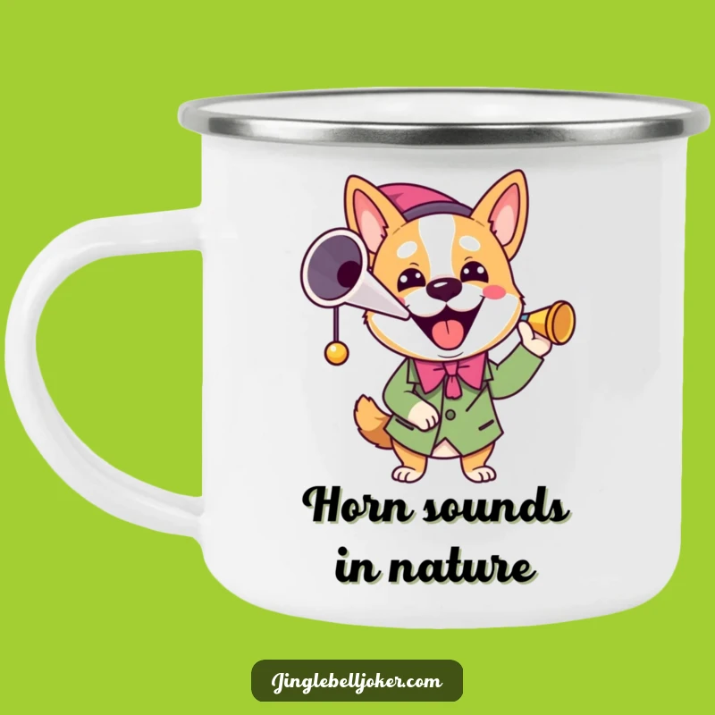 Funny Joker Dog Camping Mug: Adventure Fuelled by This Joyful Horn-Blower!
