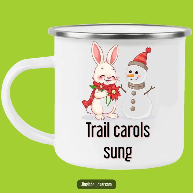 Funny Rabbit & Snowman Camping Mug: Cheerful Serenade, Outdoor Funny Gift