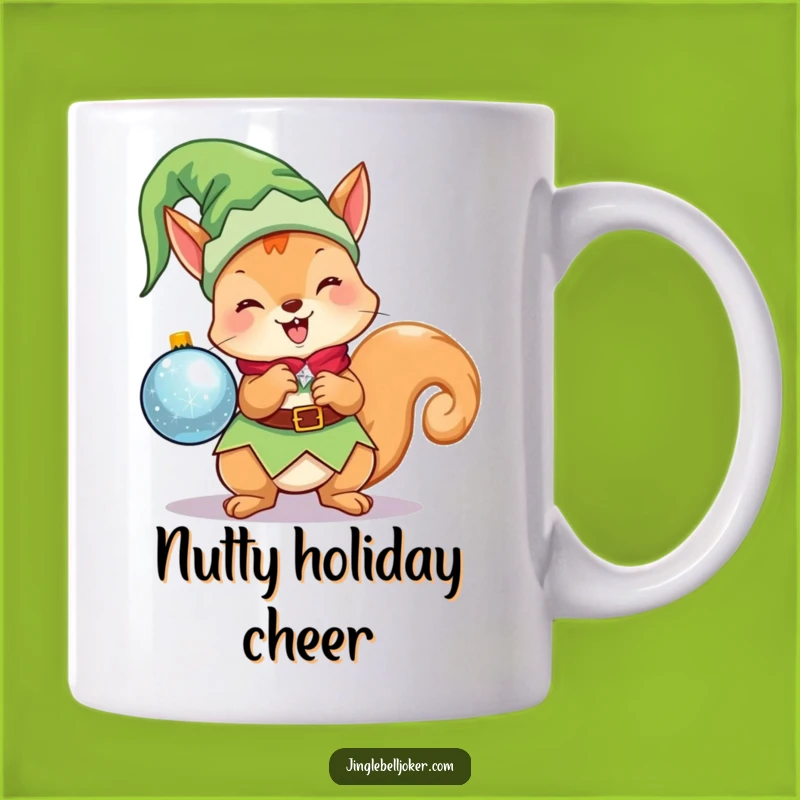 Funny Kawaii Elf Squirrel Mug: Cute Christmas Character Holding Ornament, Perfect Funny Gift