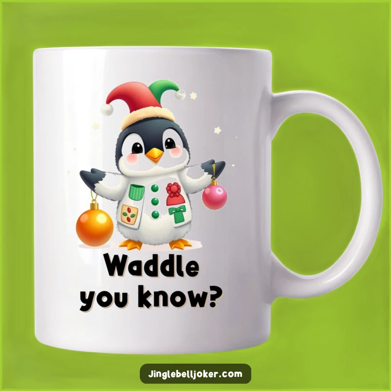 Funny Penguin Jester Mug: Hilarious Holiday Juggling Gift for Festive Fun
