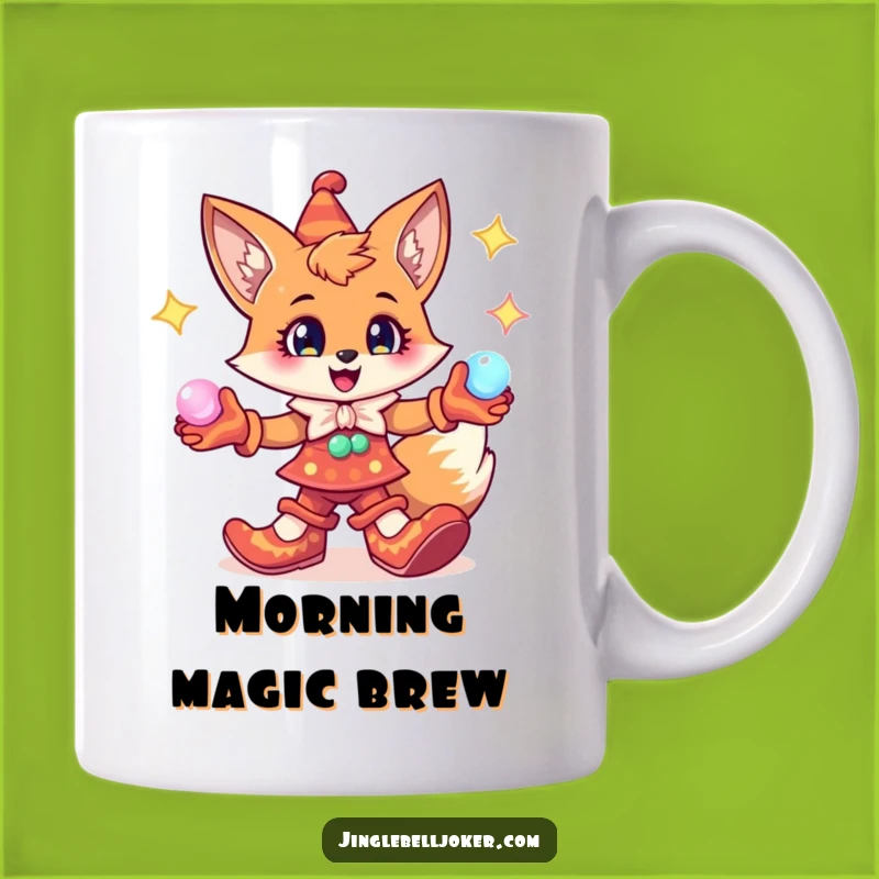 Funny Fox Jester Mug: Cheerful Character Juggling Orbs - Magical Funny Gift