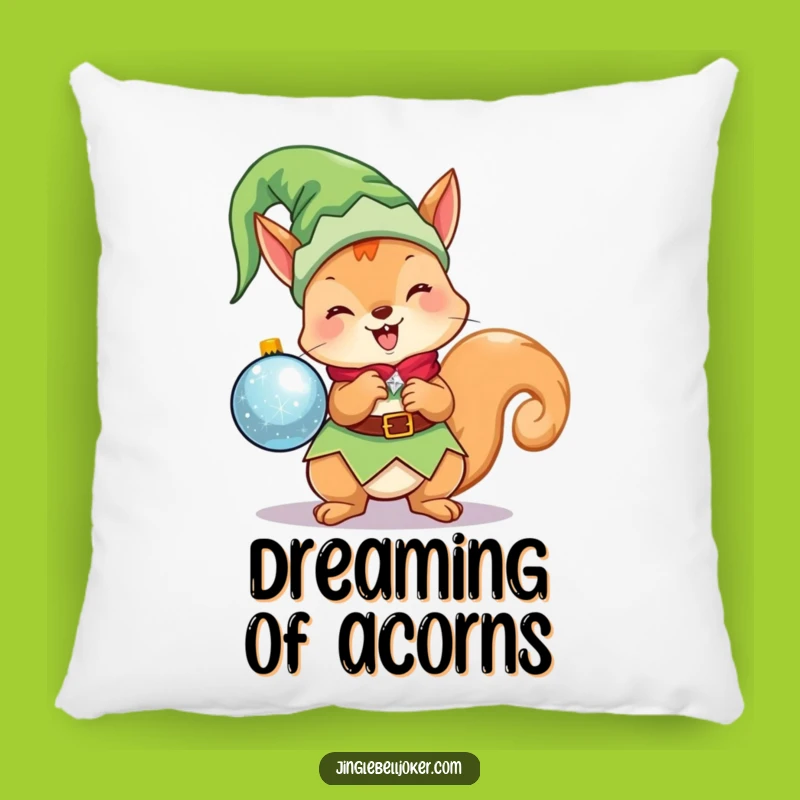 Funny Kawaii Elf Squirrel Pillow: Cute Christmas Character Holding Ornament, Cozy Funny Gift