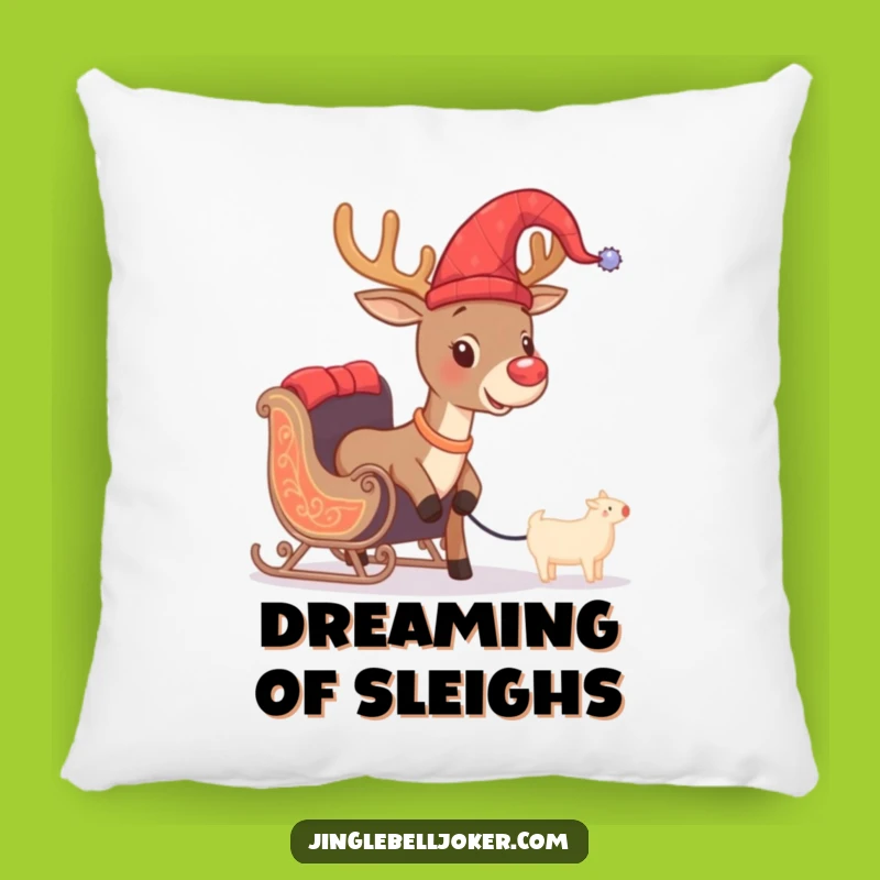 Funny Jester Reindeer Pillow: Cozy Christmas Cushion with Hilarious Sleigh-Pulling Antics