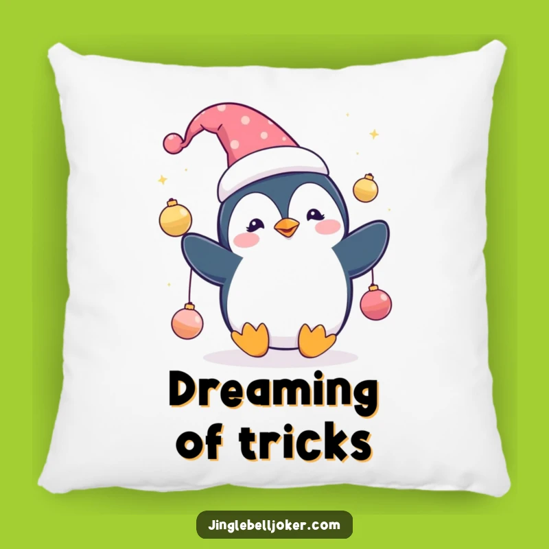 Funny Penguin Jester Pillow: Cozy Up with this Cute Character's Festive Juggling