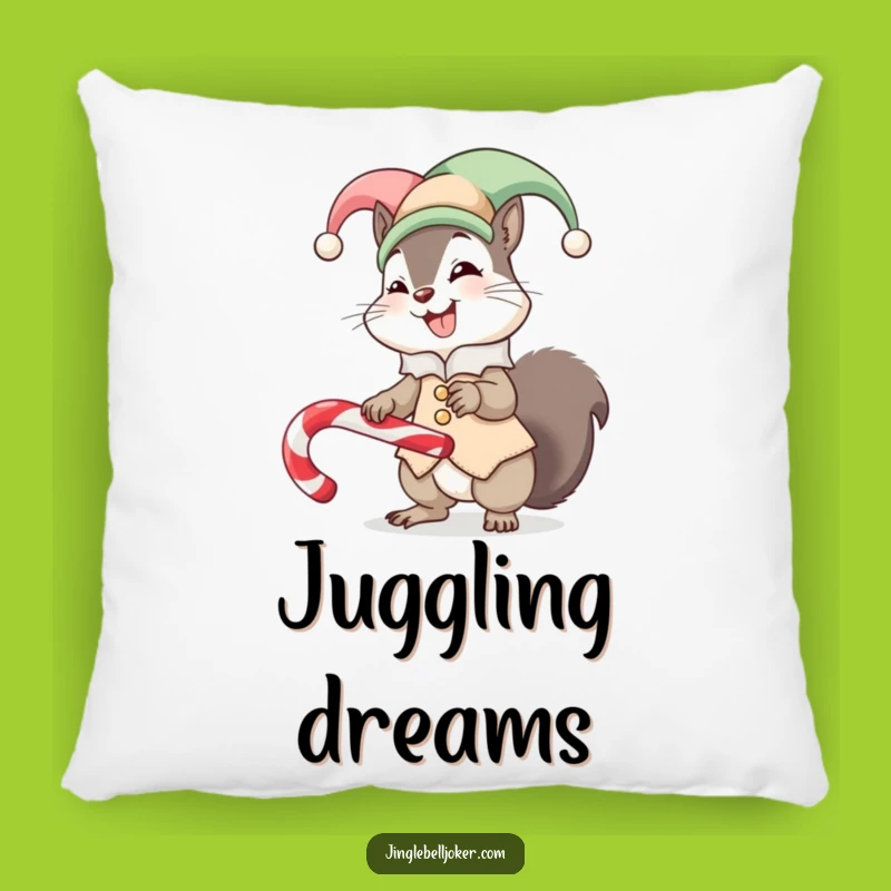 Funny Squirrel Jester Pillow Comfy Laughs Balance Candy Cane Cozy Gift
