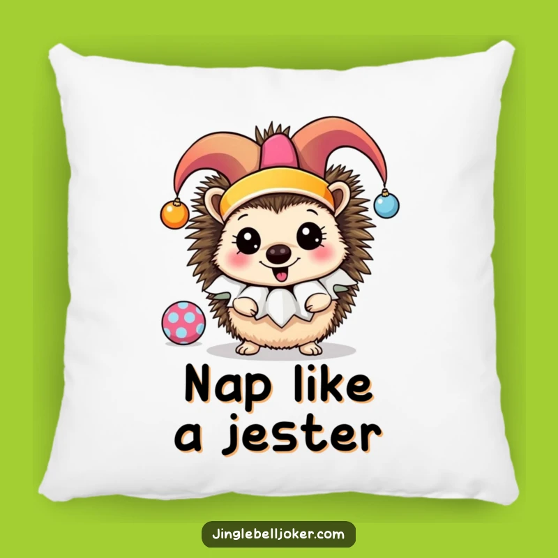 Funny Jester Hedgehog Pillow: Cuddle Up with this Joyful Ornament Juggling Friend!