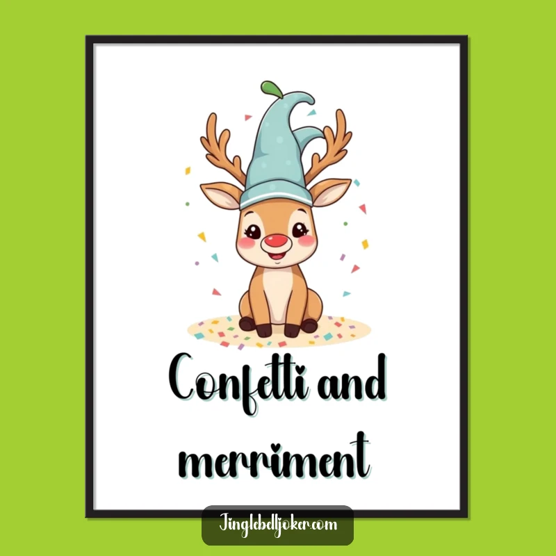 Funny Reindeer Jester Digital Art: Confetti Printable, Instant Humorous Holiday Gift