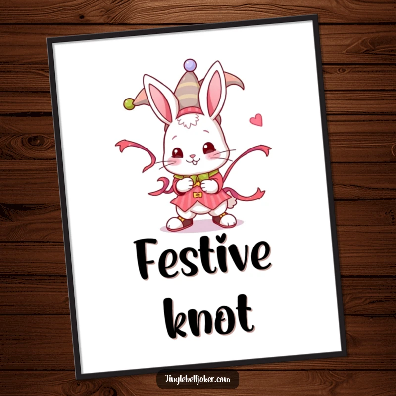 Funny Jester Bunny Digital Art Print: A bunny in jester attire twisting a ribbon, for instant playful digital decor.