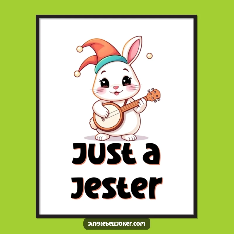 Funny Jester Bunny Banjo Digital Art: Whimsical Print, Hilarious Gift