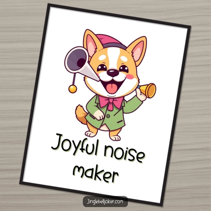 Funny Joker Dog Digital Art: A dog in a joker costume blows a horn, offering instant humorous appeal.