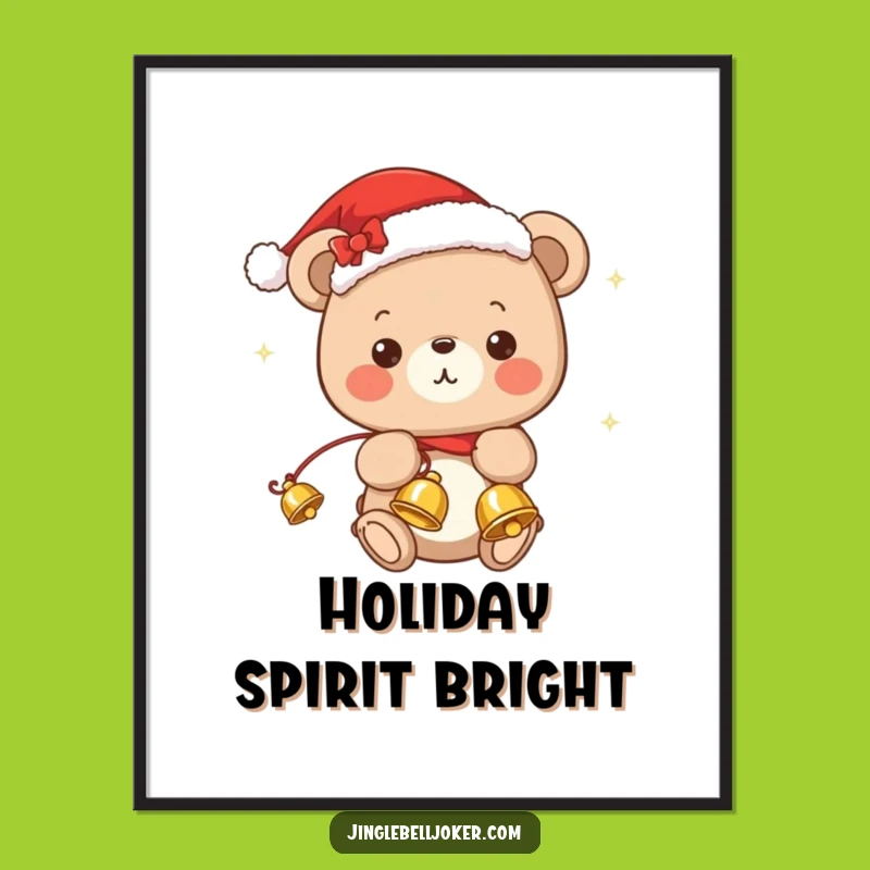 Funny Kawaii Bear Christmas Digital Art: Instant Holiday Decor