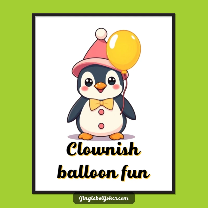 Funny Kawaii Clown Penguin Digital Art: Instant Whimsy - Perfect Funny Gift!