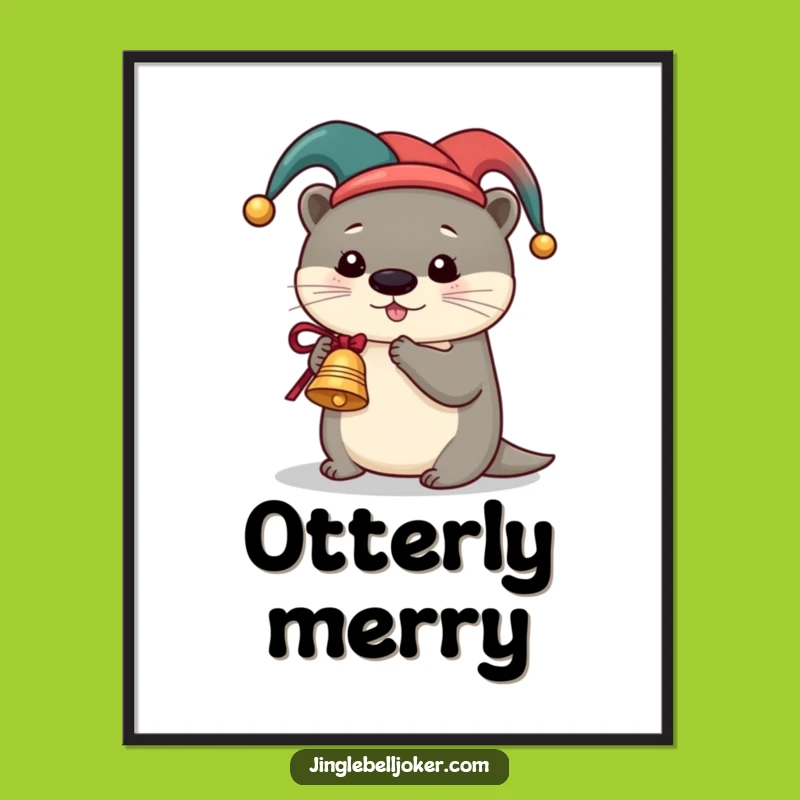 Funny Otter Jester Digital Art: Printable Festive Cheer Ringing Bells
