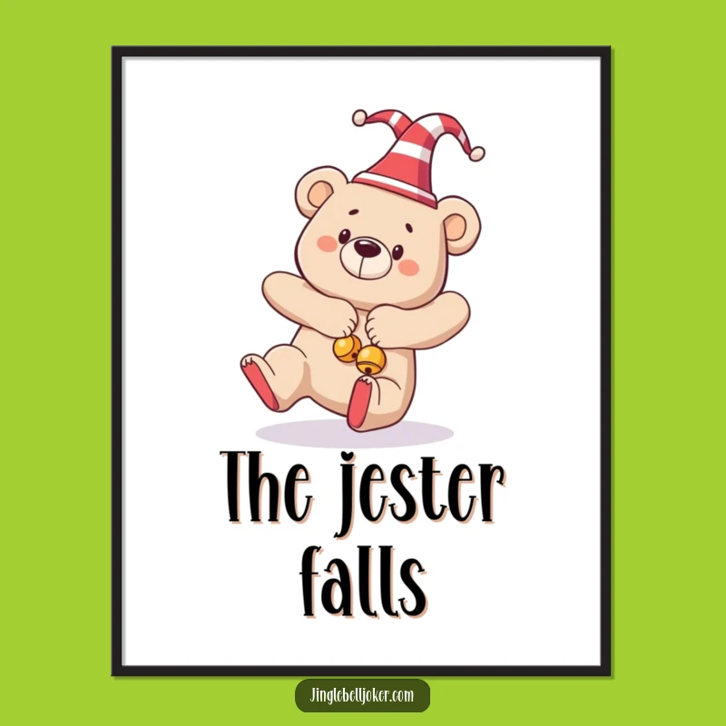 Funny Tripping Bear Jester Digital Art Print - Hilarious Holiday Decor Gift