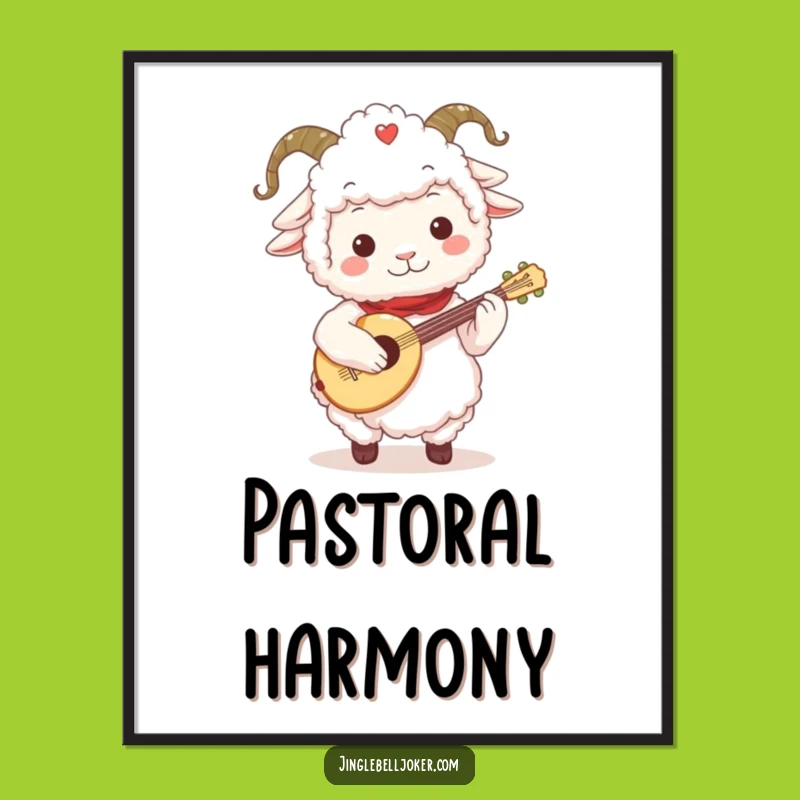 Funny Sheep Jester Digital Print: Fluffy Character Playing Lute - Whimsical Art