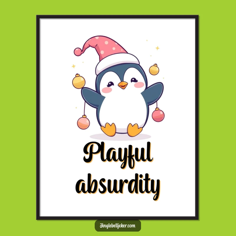 Funny Penguin Jester Digital Print: Cute Character Juggling - Instant Festive Decor