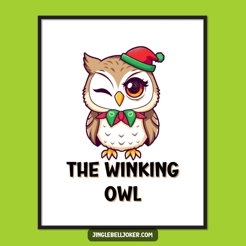Funny Winking Owl Jester Digital Art Print - Hilarious Holiday Decor Gift