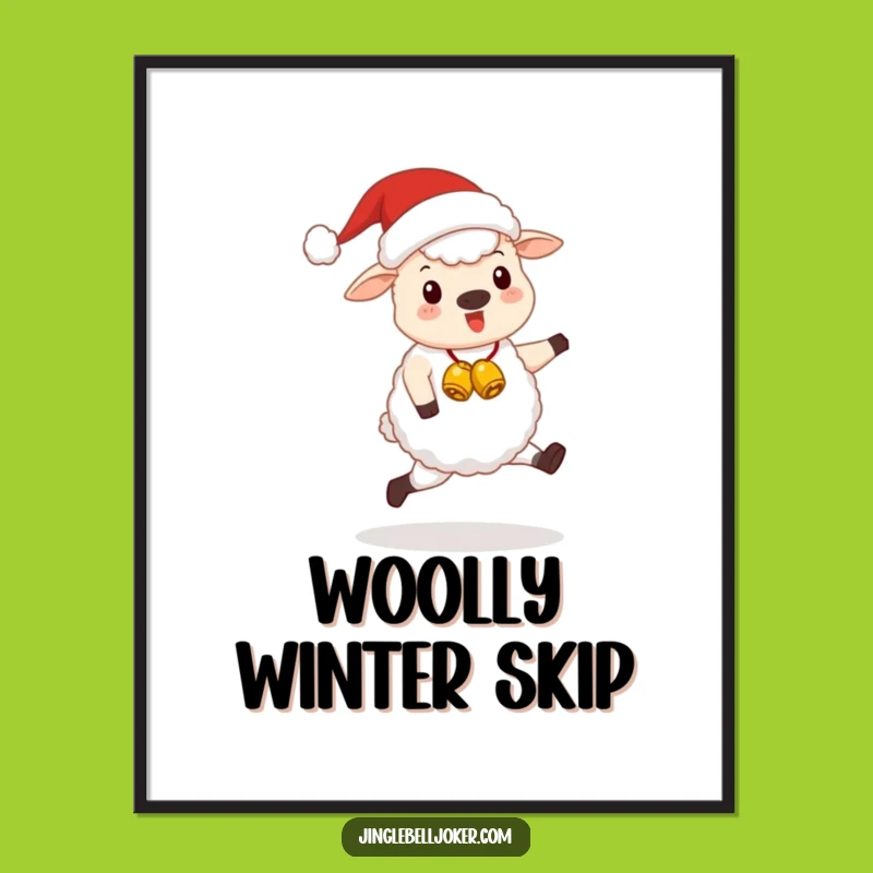 Funny Kawaii Santa Sheep Digital Art Print: Cute Festive Animal Skipping Happily, Instant Funny Gift