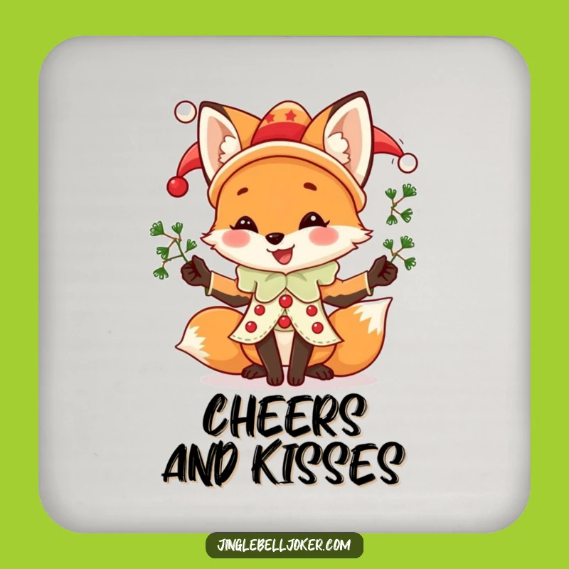 Funny Fox Jester Coaster: Protect Surfaces With Juggling Mistletoe
