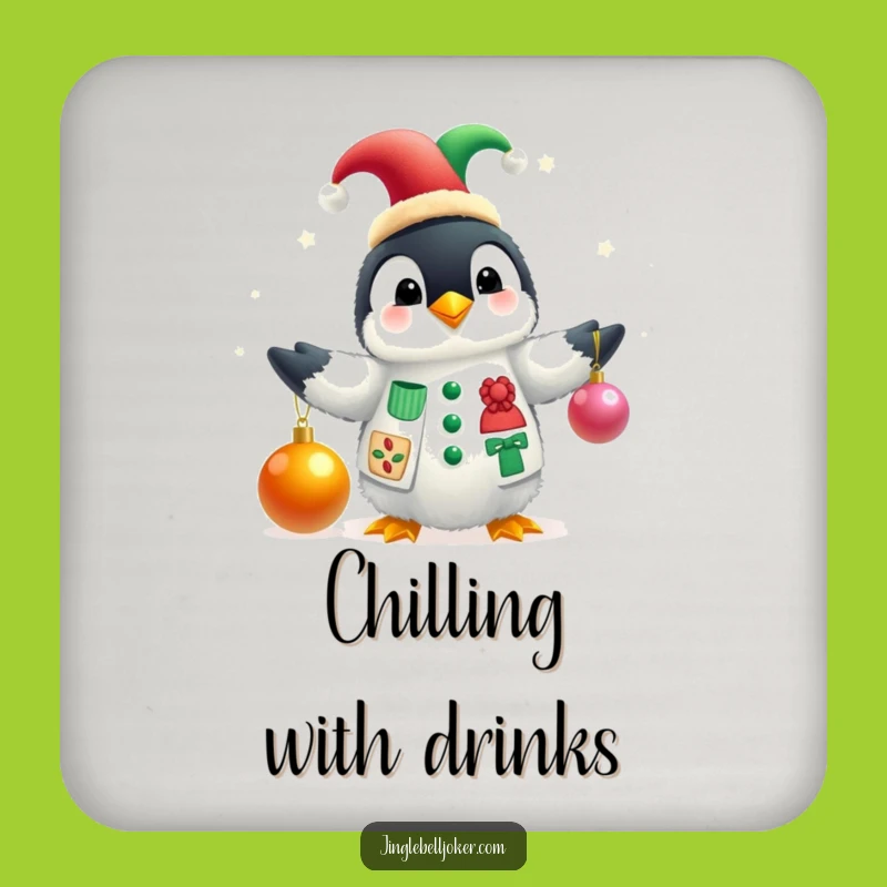 Funny Penguin Jester Coaster: Protect Surfaces with Festive Holiday Art