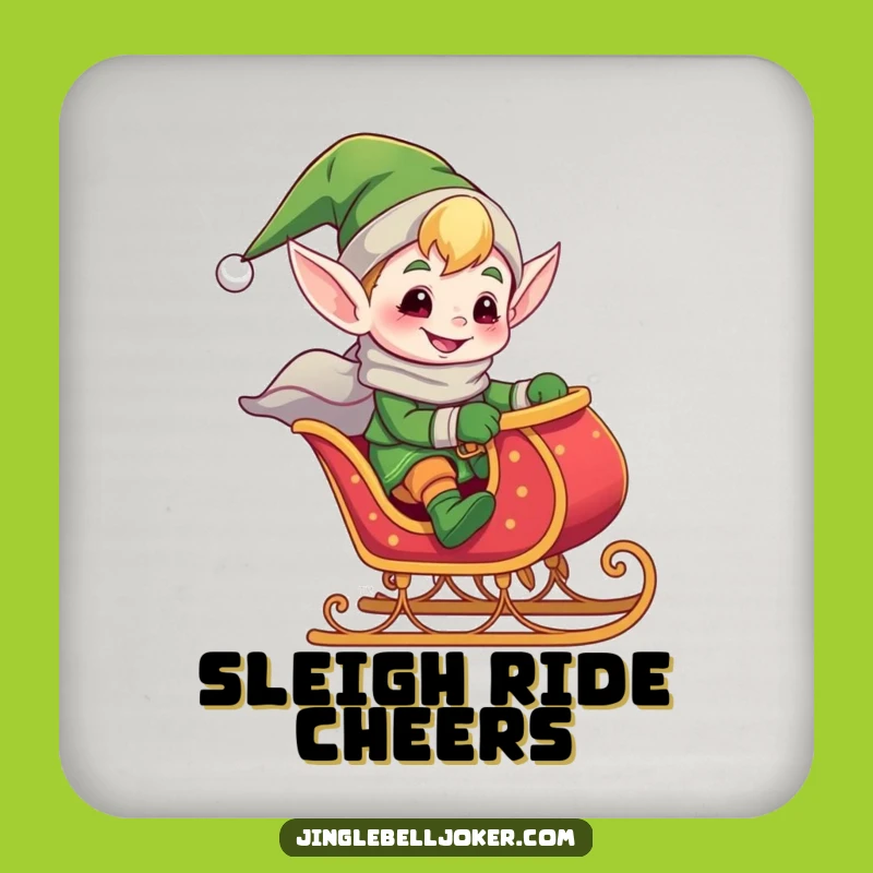 Funny Elf Sleigh Ride Coasters: Festive Table Protection - Charming Funny Gift Set
