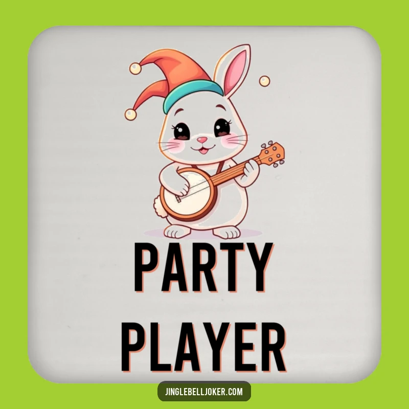 Funny Jester Bunny Banjo Coaster: Whimsical Drink Protector, Great Gift