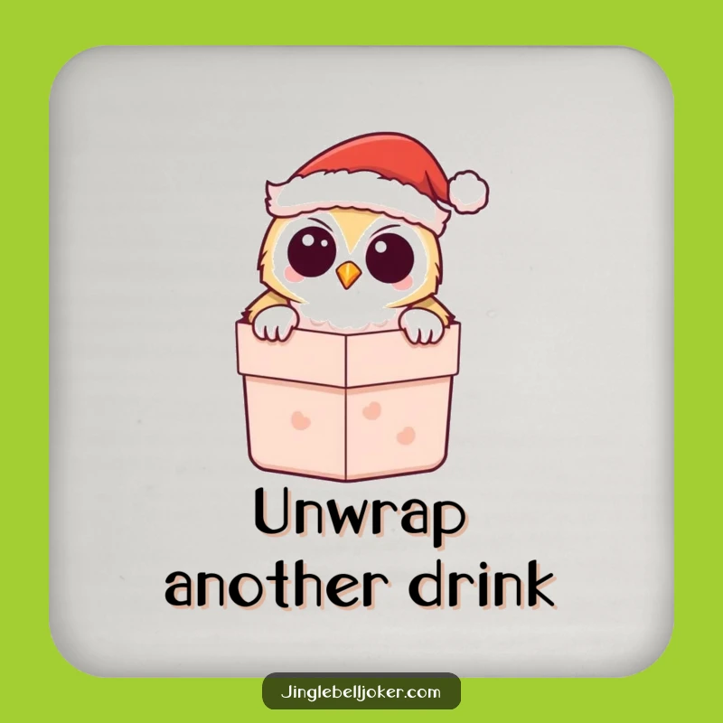 Funny Kawaii Owl Santa Drink Coaster - Festive Protection with a Smile