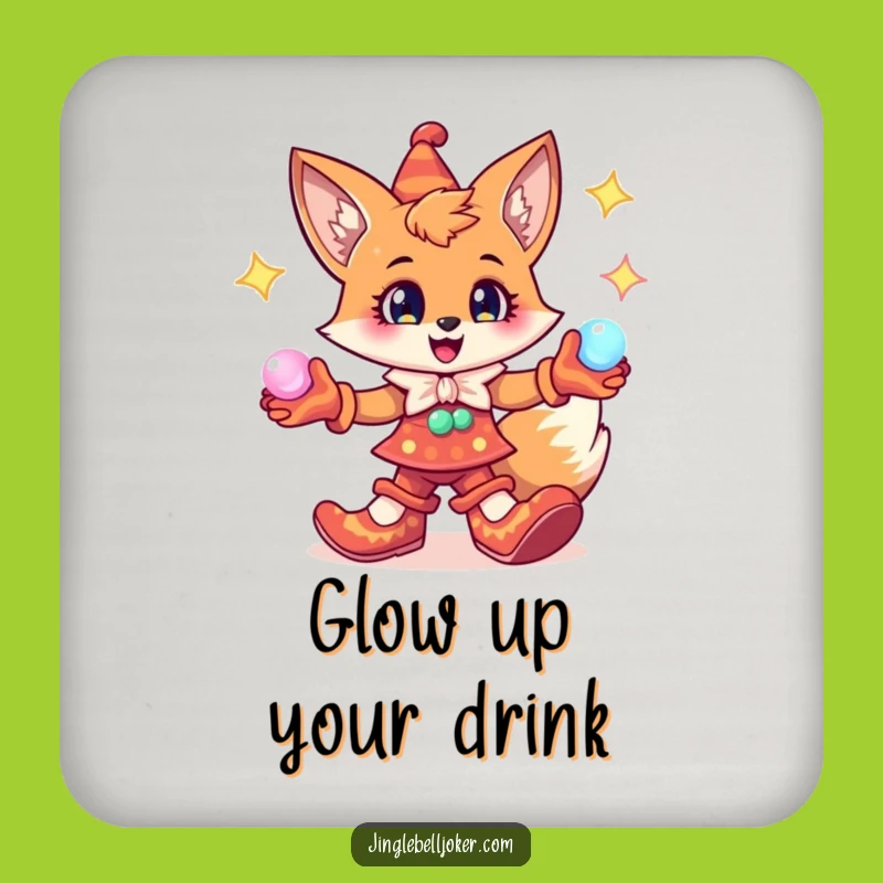 Funny Fox Jester Drink Coaster: Protect Surfaces with Cheerful Orb Juggler's Charm