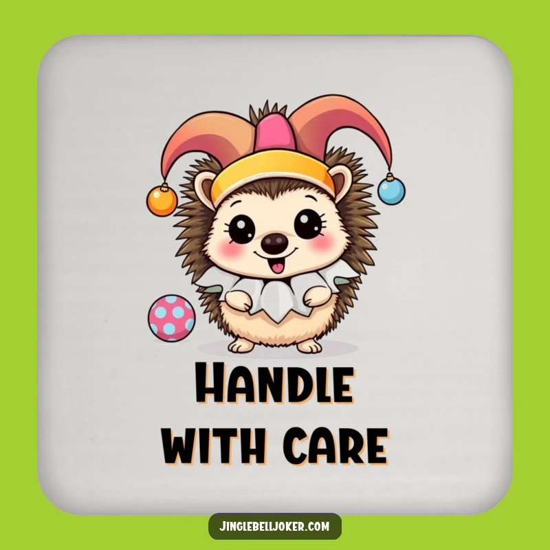 Funny Jester Hedgehog Coasters: Protect Surfaces with Juggling Ornament Fun!