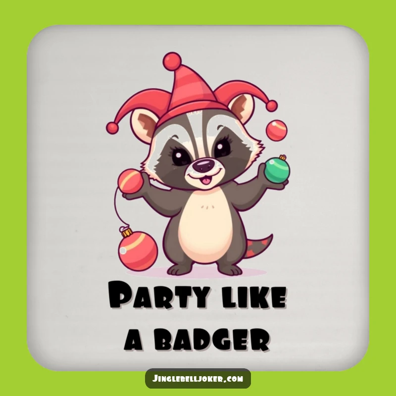 Funny Badger Jester Coaster: Hilarious Holiday Protection for Surfaces