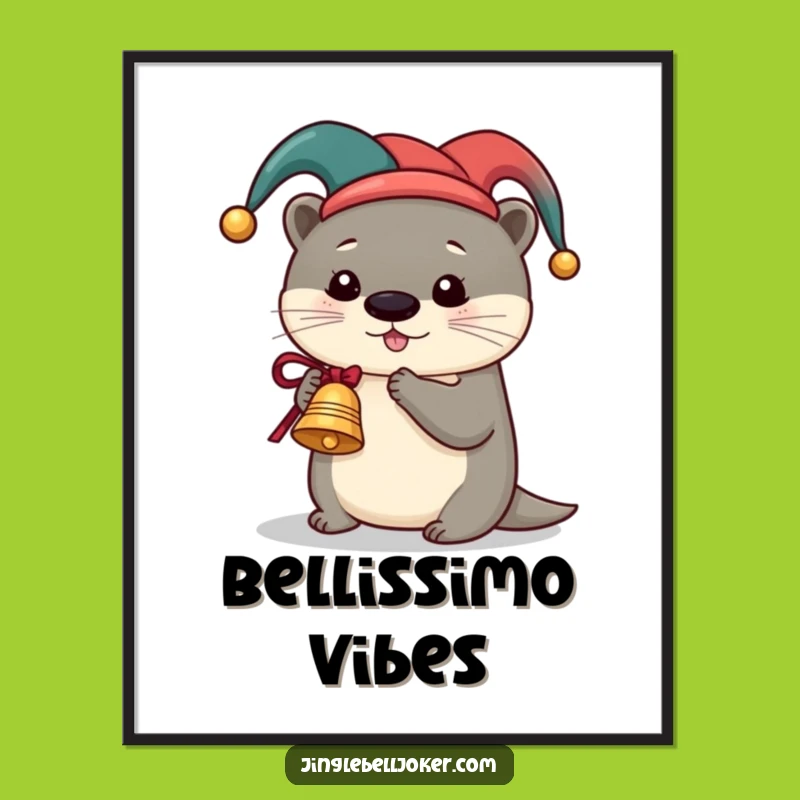Funny Otter Jester Poster: Festive Bell Ringing Art With Cute Charm