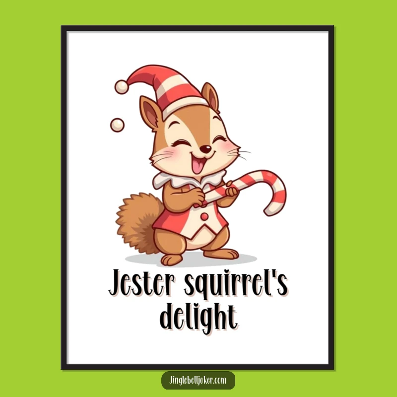 Funny Jester Squirrel Poster - Hilarious Holiday Balance Wall Art Gift