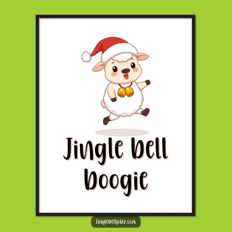 Funny Kawaii Santa Sheep Poster: Cute Festive Animal Skipping Happily, Festive Funny Gift