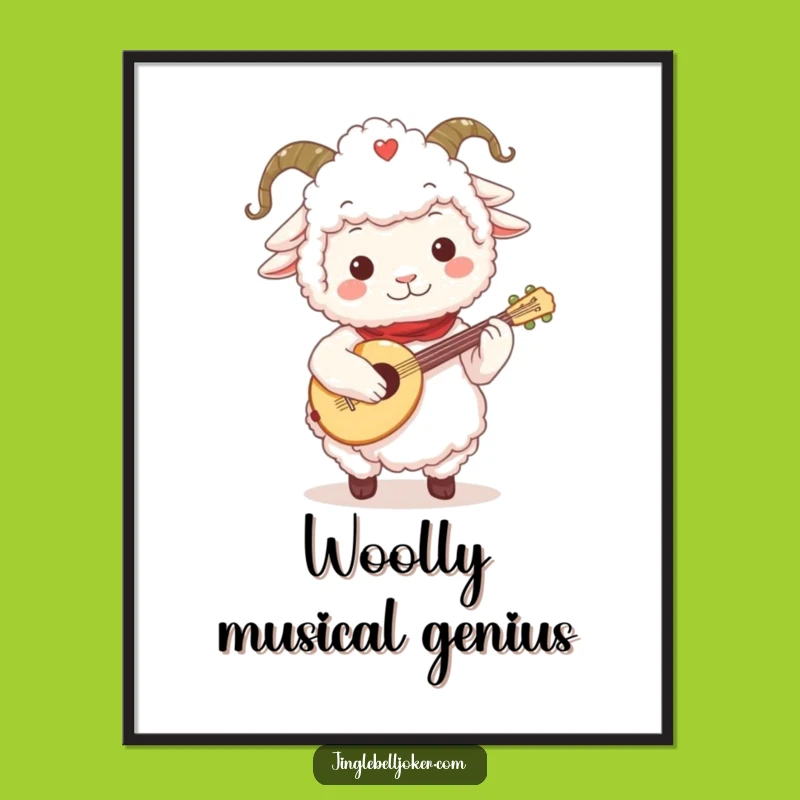 Funny Sheep Jester Poster: Fluffy Character Playing Lute - Whimsical Musical Art
