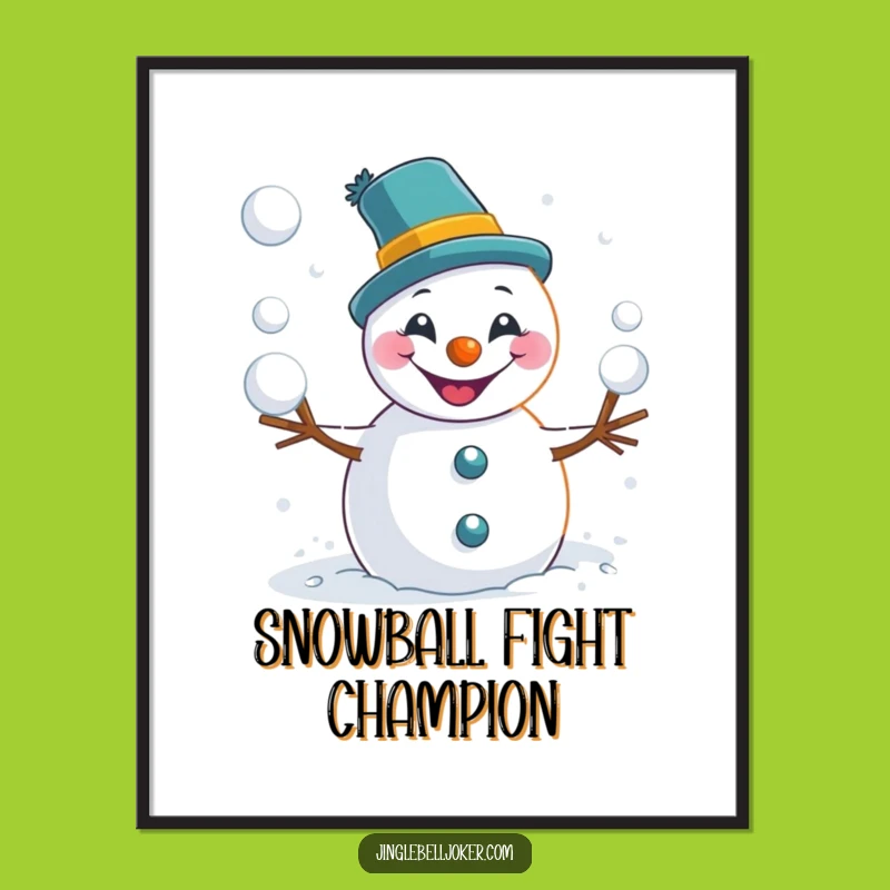 Funny Snowman Joker Poster: Playful Snowball Toss Art for Comical Wall Decor
