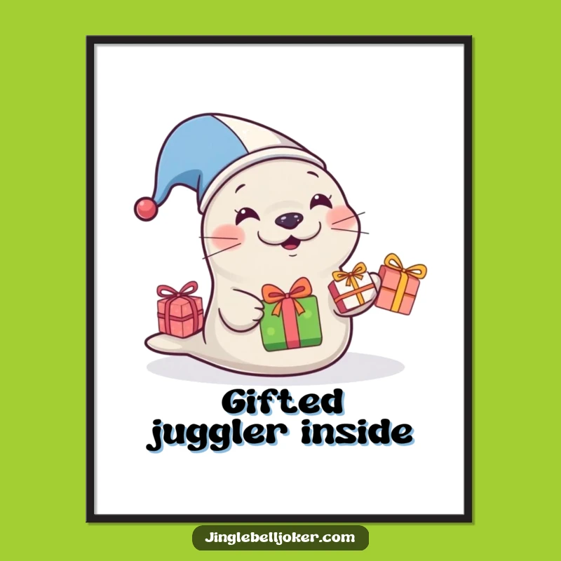 Funny Jester Seal Poster: Add Hilarious Gift-Juggle Art to Your Walls!