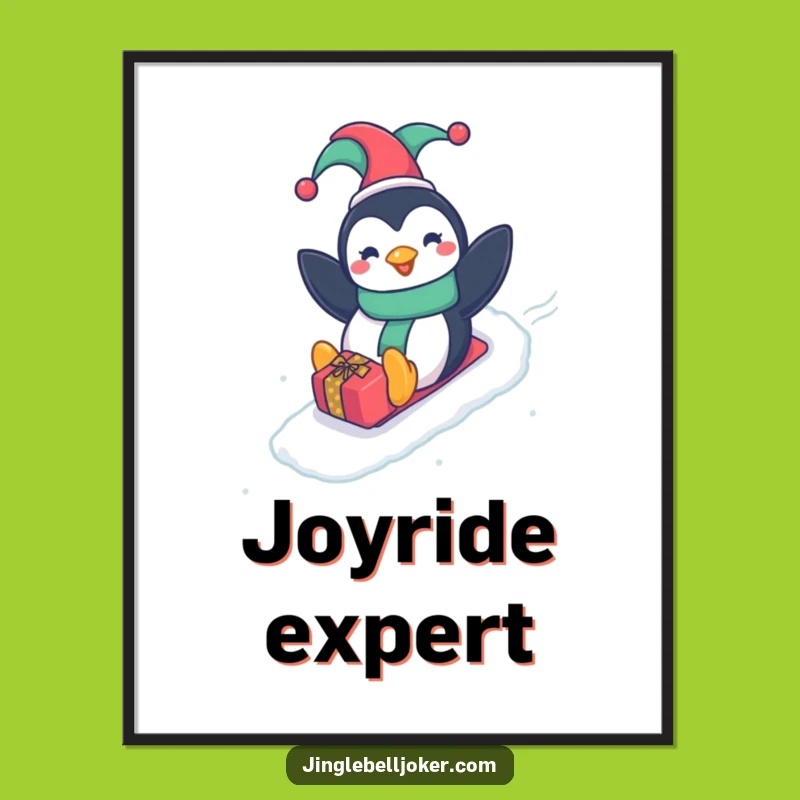 Funny Penguin Jester Poster: Joyful Sliding Down Slope Wall Art