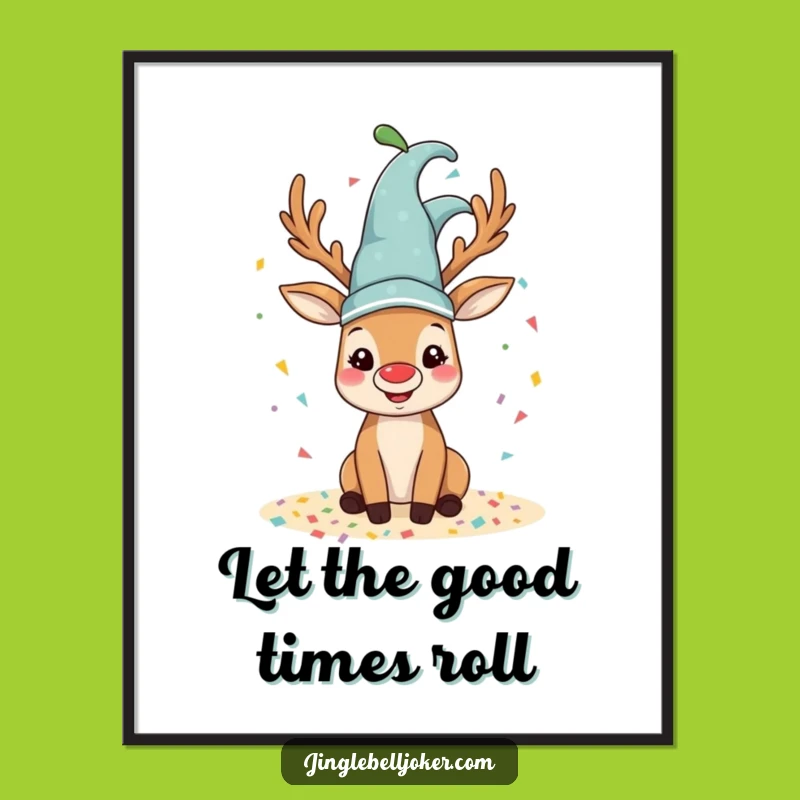 Funny Reindeer Jester Poster: Confetti Holiday Art, Hilarious Wall Decor Gift