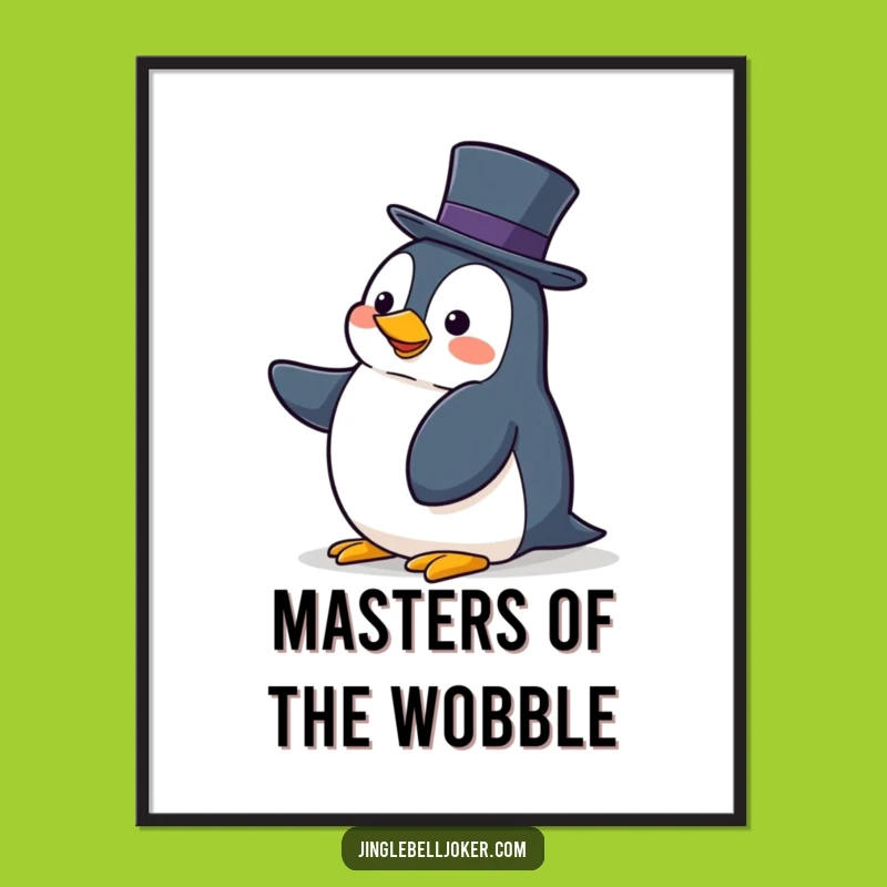 Funny Balancing Penguin Poster: Clumsy Character Art for Playful Walls