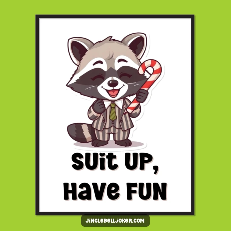 Funny Raccoon Candy Cane Poster: Hilarious Holiday Art for Festive Walls